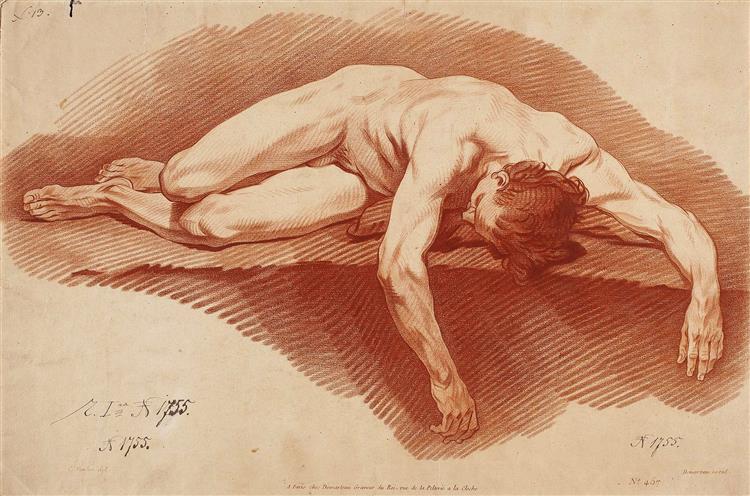 Study of a Nude Man Lying - Charles André van Loo