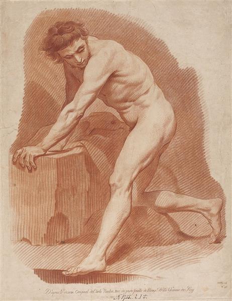Study of a Nude Man Kneeling on One Knee - Шарль Андре Ван Лоо