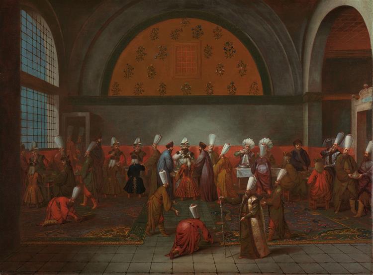 The meal offered to Ambassador Cornelis Calkoen by the Grand Vizier on behalf of Sultan Ahmed III, 14 September 1727, c.1727 - c.1730 - Jean Baptiste Vanmour