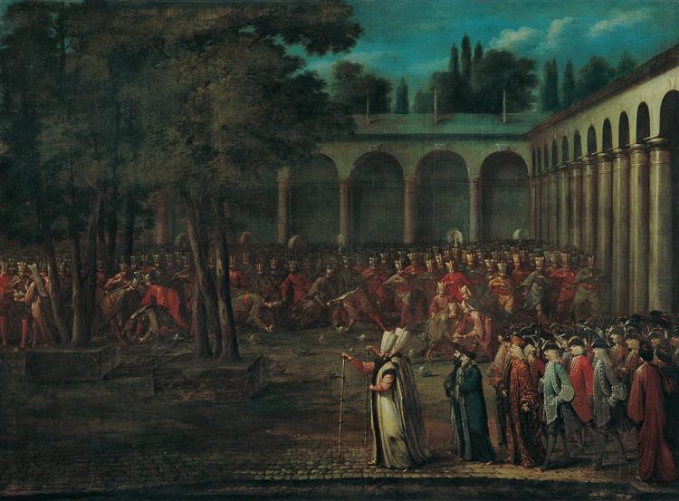The Ambassadorial Delegation Passing Through the Second Courtyard of the Topkapı Palace, c.1730 - Jean-Baptiste van Mour