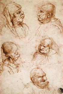Five Grotesque Heads - Francesco Melzi