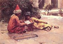 Two Arabs Reading in a Courtyard - Rudolf Ernst