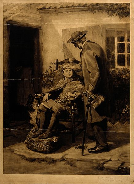 A Doctor Placing His Hand on the Head of a Sick Boy, Outside A Country Cottage., 1898 - Ralph Hedley