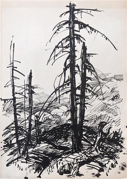Landscape with trees. Carpathians, c.1958 - Hryhorii Havrylenko