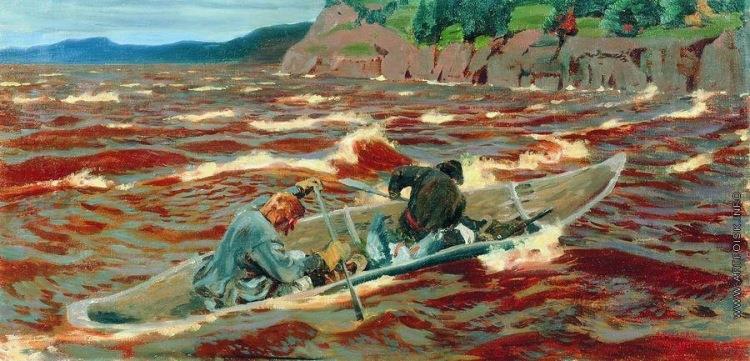 In a boat (Daredevils), 1914 - Arkady Rylov