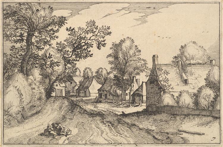 A Village Road, Plate 7 from Regiunculae Et Villae Aliquot Ducatus Brabantiae, c.1610 - Maestro de los Pequeños Paisajes
