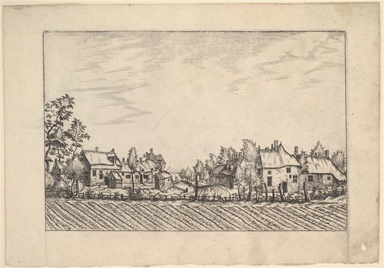 Farms, Ploughed Field in the Foreground from Praediorum Villarum Et Rusticarum Casularum Icones Elenoantissimae Ad Vivum in Apre Deformatae, 1559 - 1561 - Maître des Petits Paysages