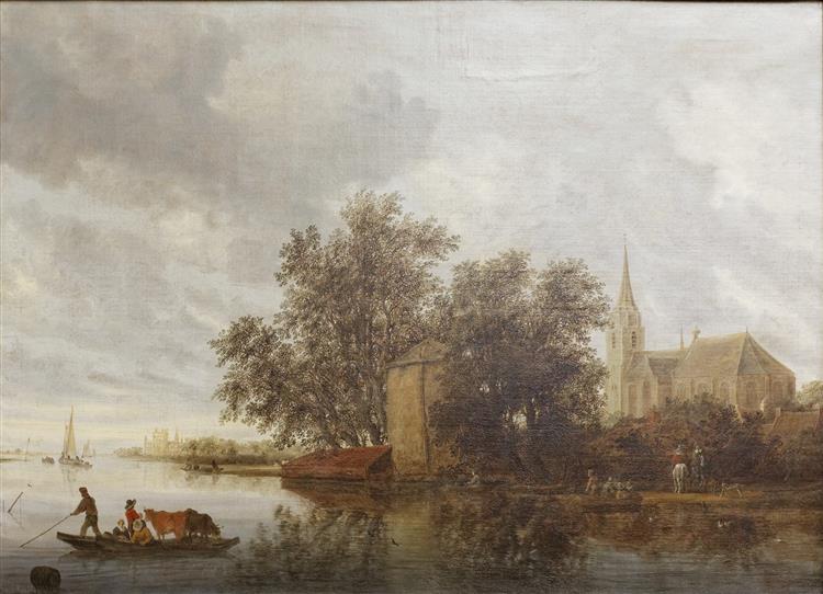 Bord De Rivière Avec Une Église - Salomon van Ruysdael
