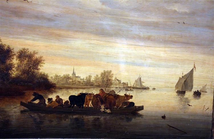 Pesaggio fluviale con zattere che trasportano bestiame, c.1650 - Саломон ван Рёйсдал