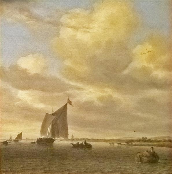 Seascape with Sailing Boat to the Left - Salomon van Ruysdael