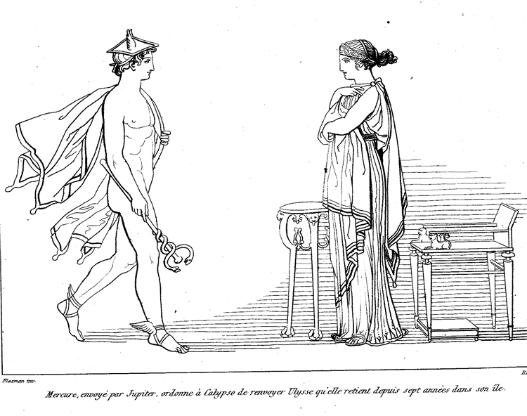 Hermes Orders Calypso to Release Odysseus. Illustration to Odyssey, 1793 - John Flaxman