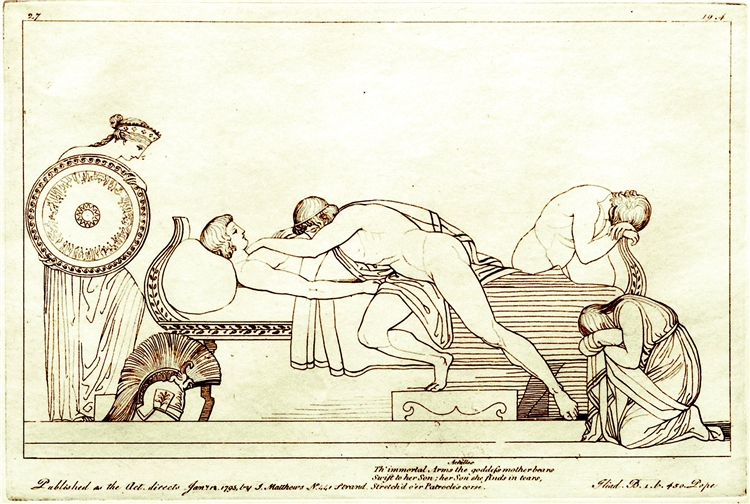 Thetis Delivers New Armor to Grieving Achilles. Illustration to the Iliad, 1793 - 1795 - John Flaxman