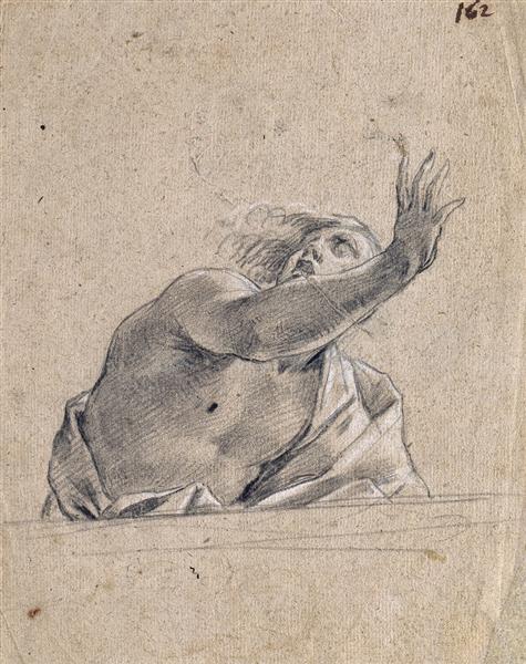 Man with Raised Arm Behind a Parapet - Simon Vouet