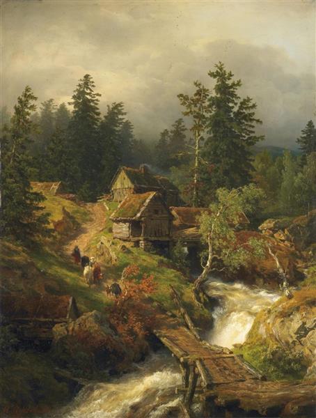 Mountainous Landscape With Stream And Watermill, 1884 - Andreas Achenbach