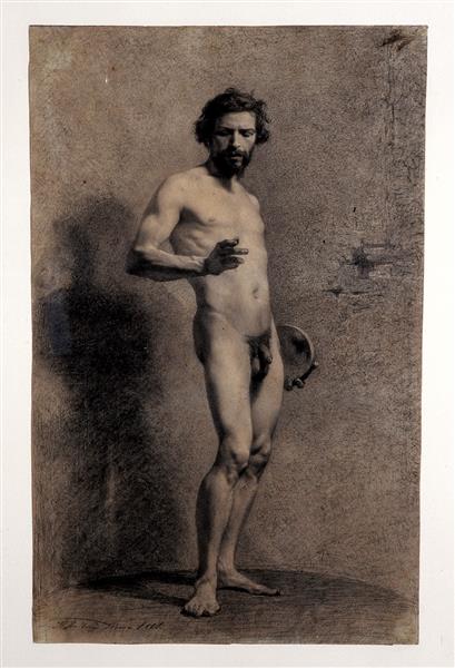 Three quarter male nude with disk, 1861 - Marià Fortuny