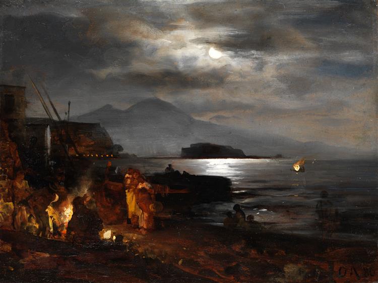 Nocturnal, Moonlit Coastline near Naples, 1886 - Освальд Ахенбах