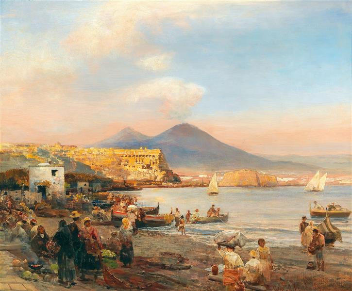 Sunset Over The Bay Of Naples - Oswald Achenbach