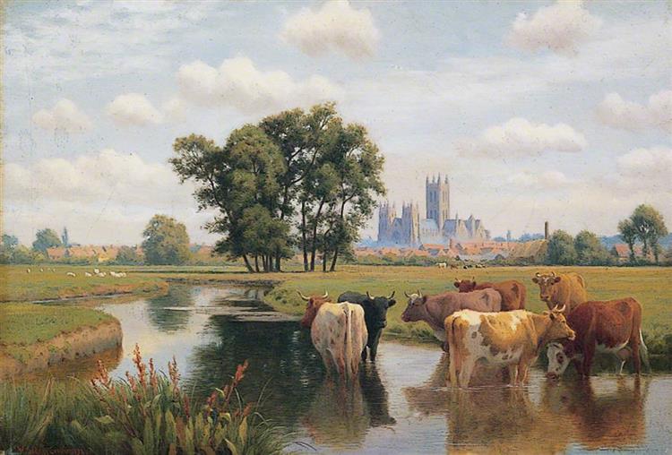 Canterbury Cathedral from the Stour Meadows, Kent - William Sidney Cooper