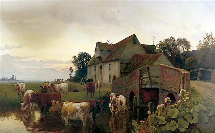 Cattle Watering on the River Stour, 1893 - William Sidney Cooper