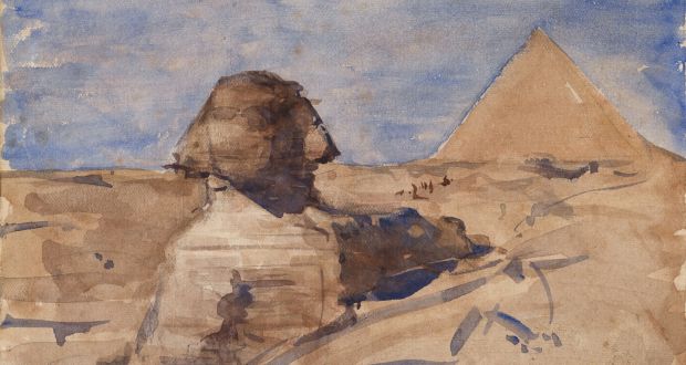 The Sphinx Half in Shadow and Chephren Pyramid, Giza, Egypt, 1892 - Nathaniel Hone the Younger