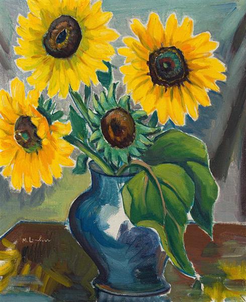 Sunflowers in Blue Vase, 1940 - Maggie Laubser