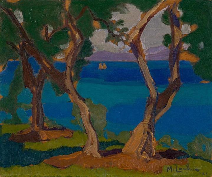 Trees at Lake with Boat, 1921 - Maggie Laubser