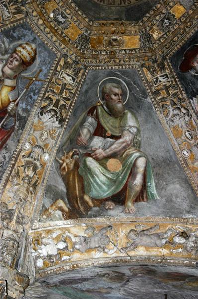 Luke the Evangelist.Detail from the Ceiling of the Altar Chapel in the Cappella Di Sant'aquilino in the Basilica Di San Lorenzo Maggiore in Milan, 1540 - Carlo Urbino
