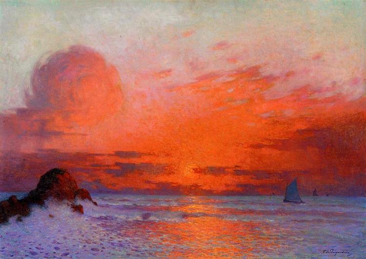Sailboats at Sunset - Ferdinand du Puigaudeau