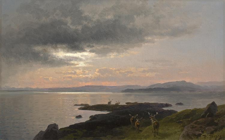 Twighlight over a Lake - Hermann Ottomar Herzog