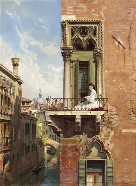 Anna Passini on the balcony of Palazzo Priuli in Venice, c.1866 - Ludwig Passini