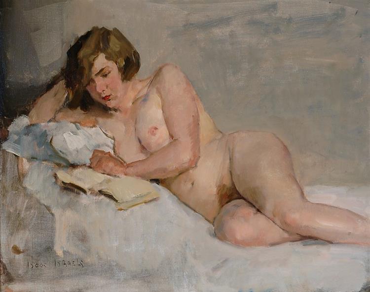 Reclining nude on a bed (Sjaantje van Ingen), c.1900 - Isaac Israels