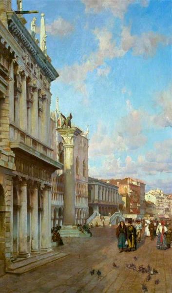 By the Lion of St Mark, Venice, 1885 - William Logsdail