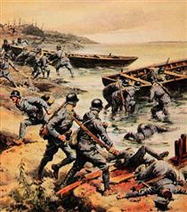Austro-Hungarian troops trying to cross a river - Achille Beltrame2