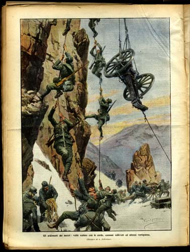 Italian Soldiers Haul Their Cannon up a Mountainside, 1915 - Achille Beltrame