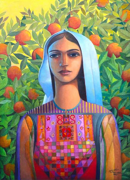 Portrait with Oranges, 2015 - Sliman Mansour
