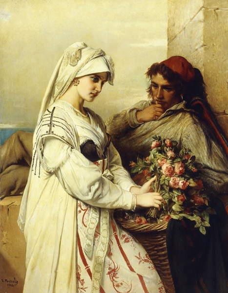 Idyll (The rose seller), 1864 - Jean Francois Portaels