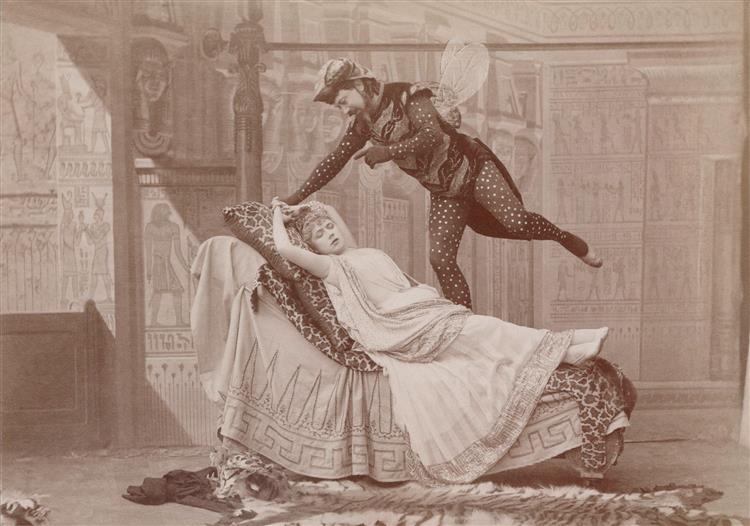 Fly scene from Offenbach's Orphée aux enfers with Jeanne Granier as Eurydice and Eugène Vauthier as Jupiter, 1887 - Nadar