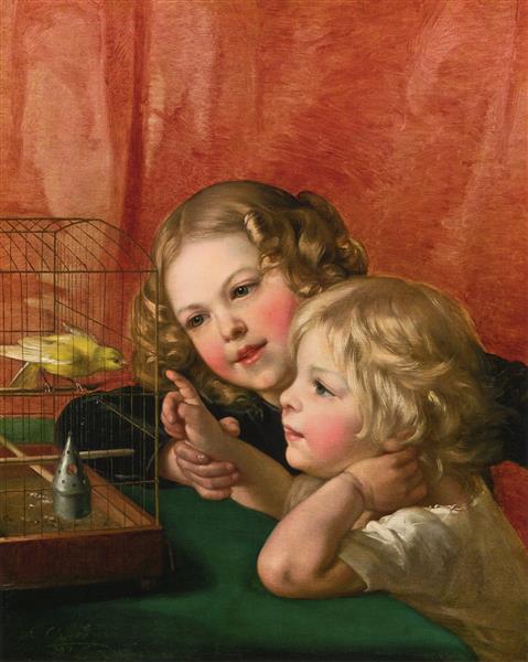 Playing with the bird cage, 1842 - Alexander Clarot