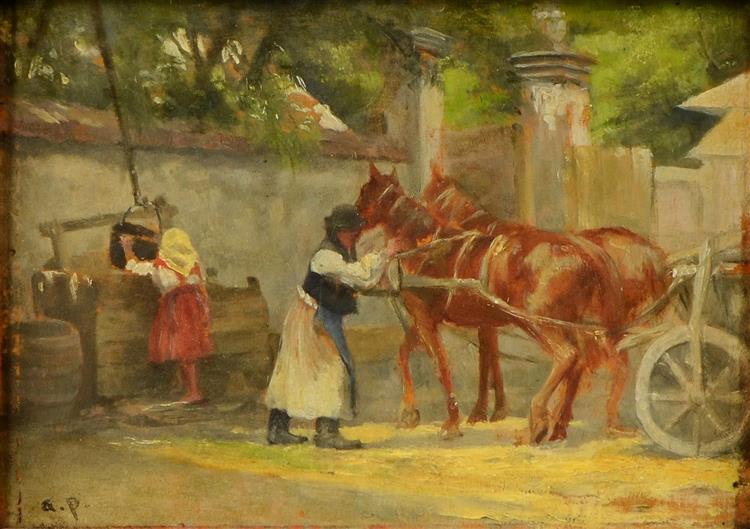 Horses in harness - August von Pettenkofen