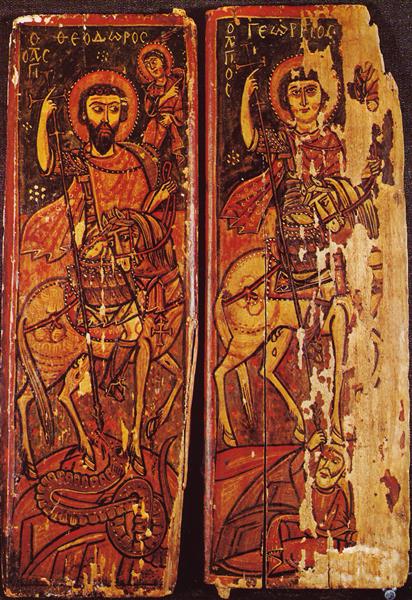 The Warrior-saints Theodor of Amasea and George Mounted, Conquering Their Enemies, c.800 - c.1000 - Orthodox Icons