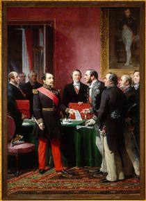 Napoleon III handing over to Baron Haussmann the decree to annex the neighboring communes on February 16, 1859 - Adolphe Yvon