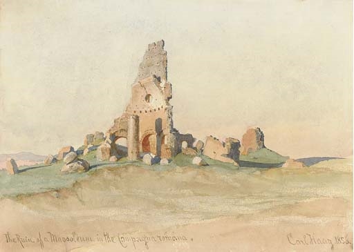 The ruin of a mausoleum in the Campagna Romana, 1856 - Карл Хаг