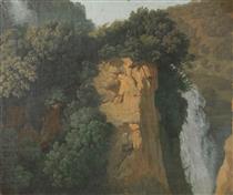Overgrown Cliffs with a Waterfall in Italy (Tivoli) - Хендрик Вогд