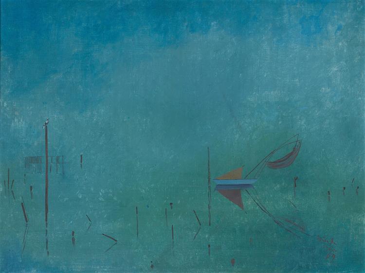 Blue Boat on a Lake, 1969 - Spyros Vassiliou