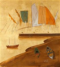 Masts and Boats (Golden Harbor) - Spyros Vassiliou