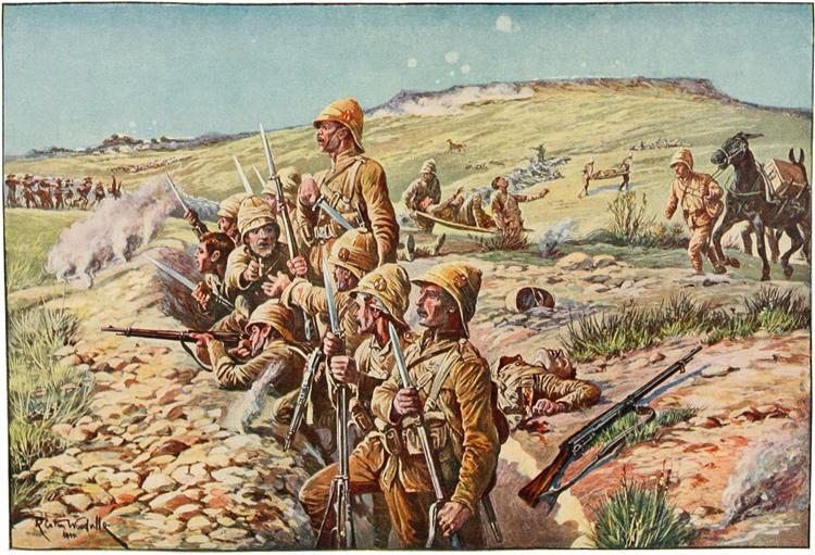 "Fix Bayonets!" in the Trenches at Wagon Hill, Ladysmith, Natal, 1901 - Richard Caton Woodville Jr.