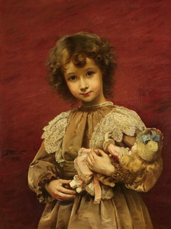 Mädchenbildnis mit Puppe, 1890 - Václav Brozik