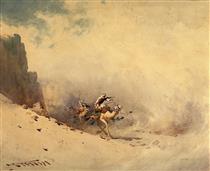 Man Riding a Camel in the Desert During a Sand Storm - Augustus Osborne Lamplough