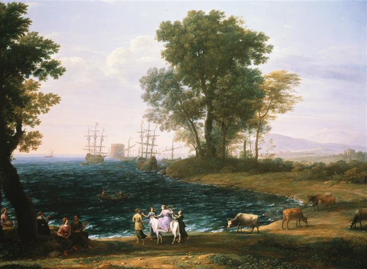 Coast scene with Europa and Zeus in the guise of a white bull, 1667 - Клод Лоррен