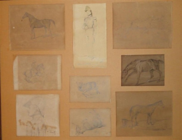 Scenes of horses and officer (9 works) - Jean Victor Schnetz